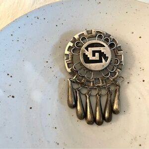 Vintage Sterling Silver Brooch with Dangling Accents Mexico made